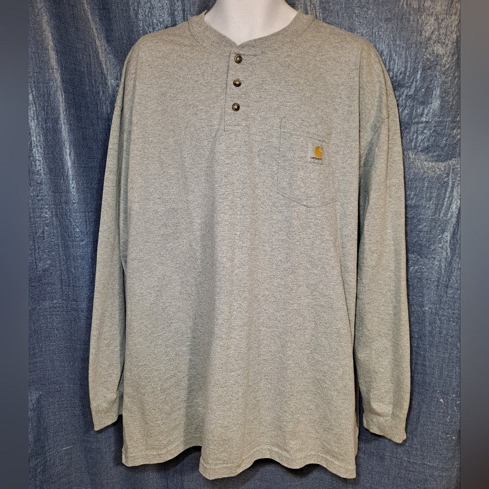 Carhartt Henley Pullover Long-sleeve Pocket T-shirt Big Men's 2XL Gray Classic